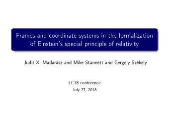 Frames and coordinate systems in the formalization  of Einsteins special principle of relativity