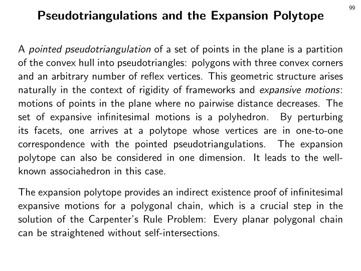 pseudotriangulations and the expansion polytope