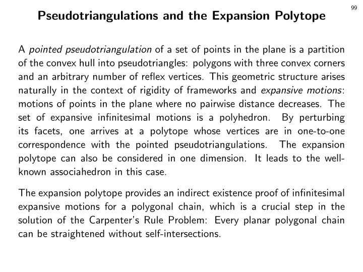 pseudotriangulations and the expansion polytope