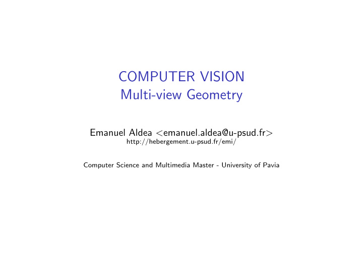 computer vision multi view geometry