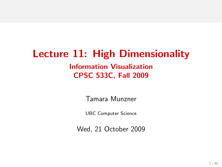 lecture 11 high dimensionality