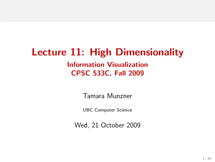 lecture 11 high dimensionality