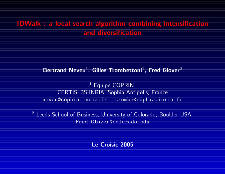 idwalk a local search algorithm combining intensification