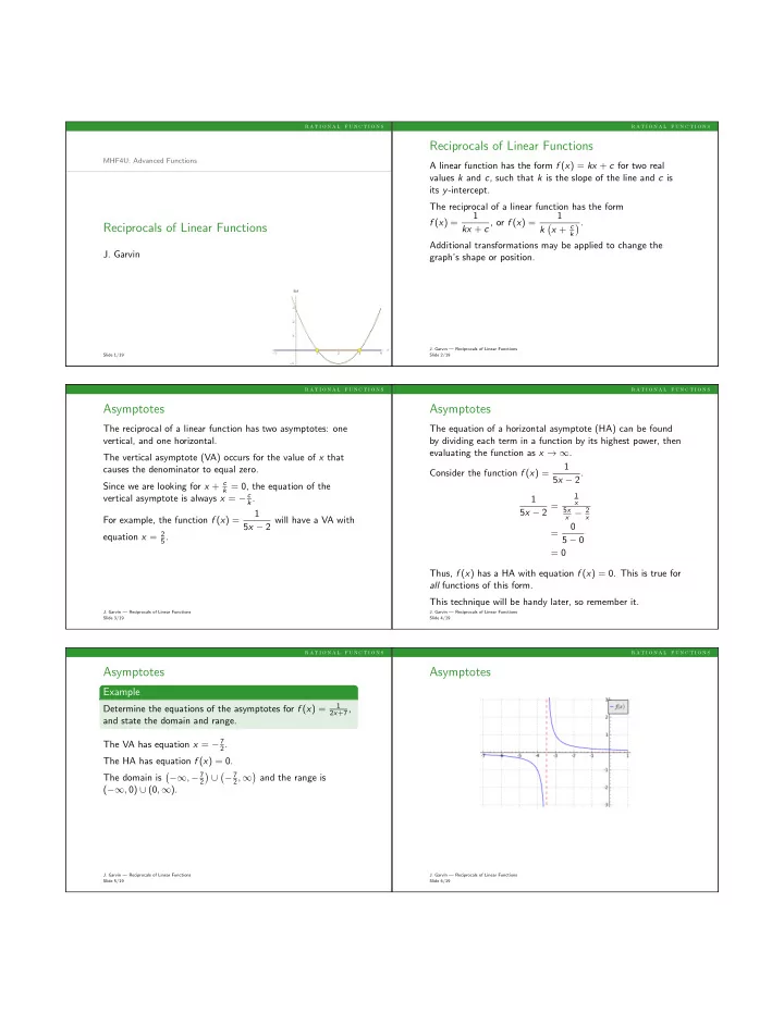 reciprocals of linear functions