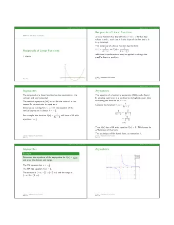 Reciprocals of Linear Functions  MHF4U: Advanced Functions A linear function has the form f ( x ) =