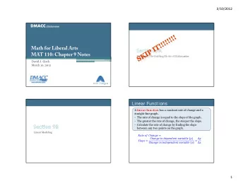 Math for Liberal Arts  MAT 110: Chapter 9 Notes  Functions: The Building Blocks of Mathematics