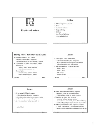Outline   What is register allocation  P3 / 2003   Webs   Interference Graphs  Register