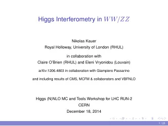 Higgs Interferometry in WW/ZZ  Nikolas Kauer  Royal Holloway, University of London (RHUL)  in