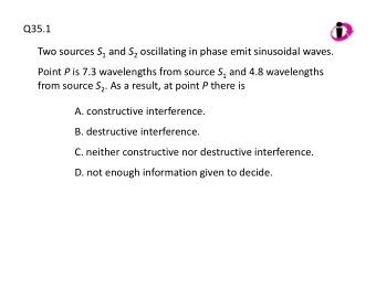 Q35.1 Two sources S 1 and S 2 oscillating in phase emit sinusoidal waves Two sources S 1 and S 2