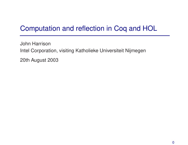 computation and reflection in coq and hol