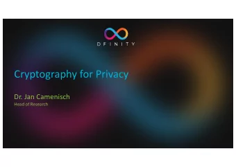 Cryptography for Privacy  Dr. Jan Camenisch  Head of Research  Our world is turning into cyberspace