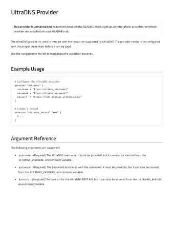 UltraDNS Provider This provider is unmaintained , read more details in the README