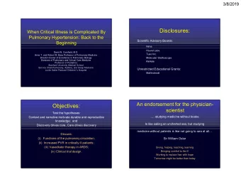 Disclosures:  When Critical Illness is Complicated By  Pulmonary Hypertension: Back to the