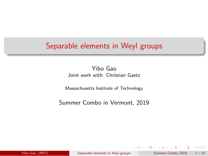 separable elements in weyl groups