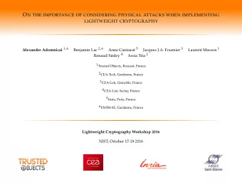 Table of Contents  1. Trusted Objects  2. PRIDE  3. CEMA  4. DFA  5. Costs analysis  6.