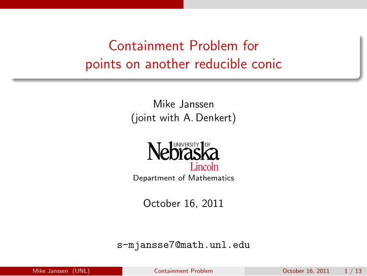 containment problem for points on another reducible conic