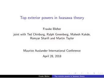 Top exterior powers in Iwasawa theory  Frauke Bleher  joint with Ted Chinburg, Ralph Greenberg,