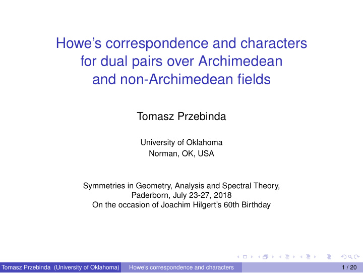 howe s correspondence and characters for dual pairs over
