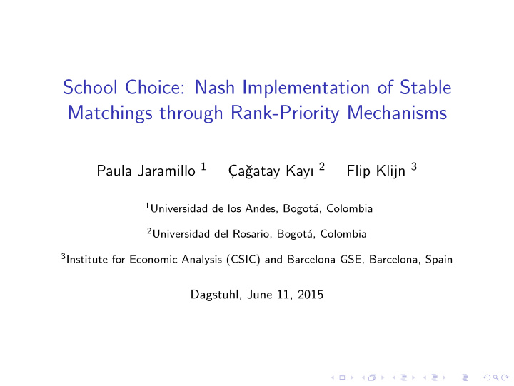 school choice nash implementation of stable matchings
