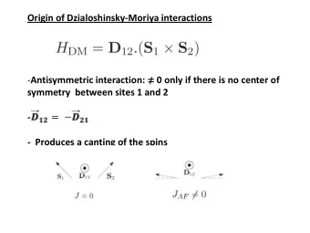 Origin of Dzialoshinsky-Moriya interactions - Antisymmetric interaction:  0 only if there is no