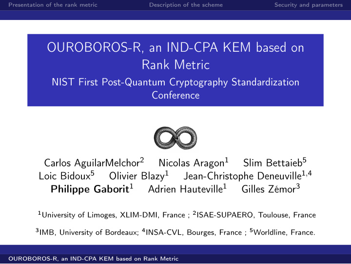 ouroboros r an ind cpa kem based on rank metric