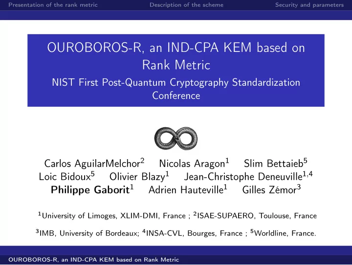ouroboros r an ind cpa kem based on rank metric