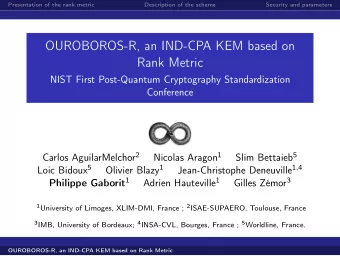 OUROBOROS-R, an IND-CPA KEM based on  Rank Metric  NIST First Post-Quantum Cryptography