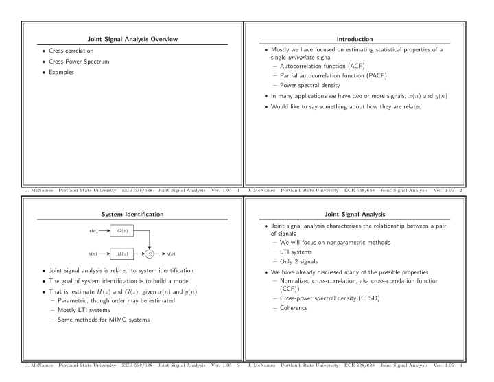 joint signal analysis overview introduction mostly we