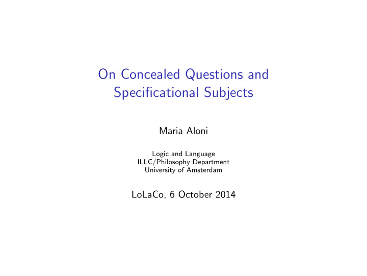 on concealed questions and specificational subjects