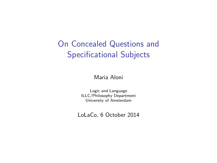 on concealed questions and specificational subjects