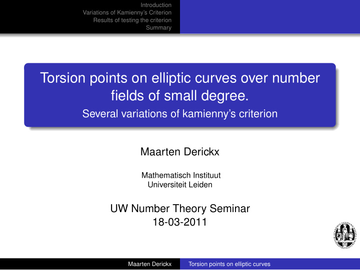 torsion points on elliptic curves over number fields of