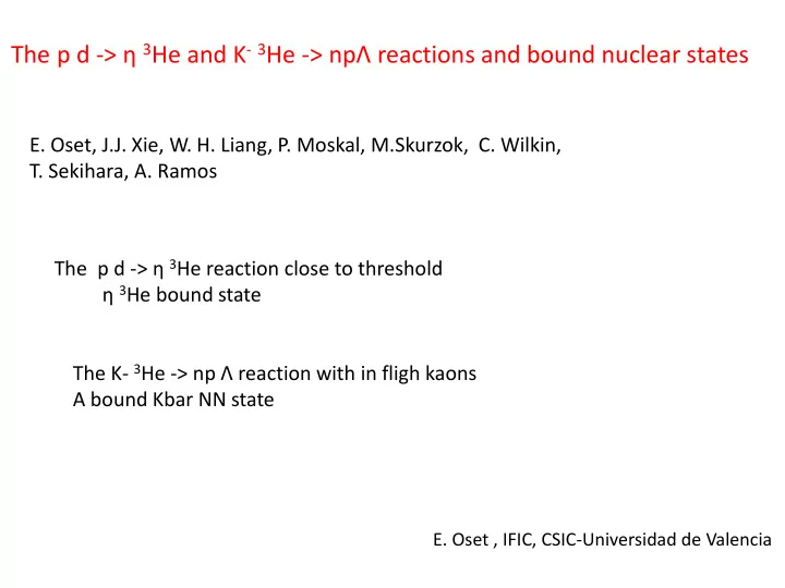 the p d 3 he and k 3 he np reactions and bound nuclear
