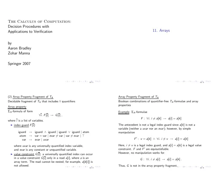 the calculus of computation decision procedures with 11