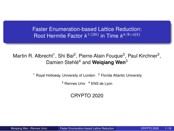 faster enumeration based lattice reduction