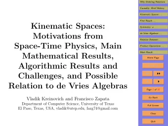 Kinematic Spaces:  Symmetry: a . . .  Motivations from  de Vries Algebras: . . .  Relation Between