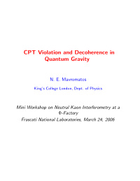 cpt violation and decoherence in quantum gravity