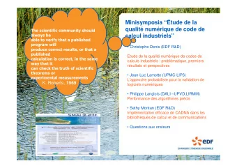 Minisymposia tude de la  qualit numrique de code de