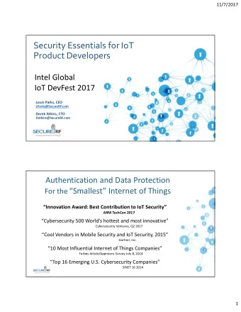 Security Essentials for IoT  Product Developers  Intel Global  IoT DevFest 2017  Louis Parks, CEO