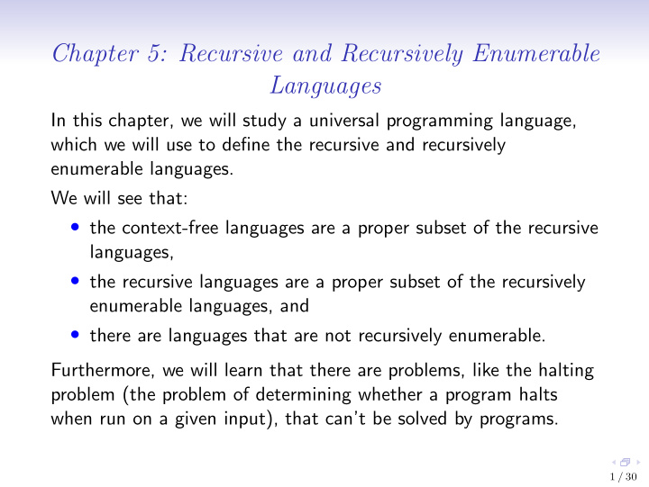 chapter 5 recursive and recursively enumerable languages