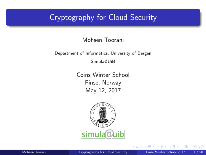 cryptography for cloud security