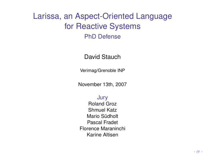 larissa an aspect oriented language for reactive systems
