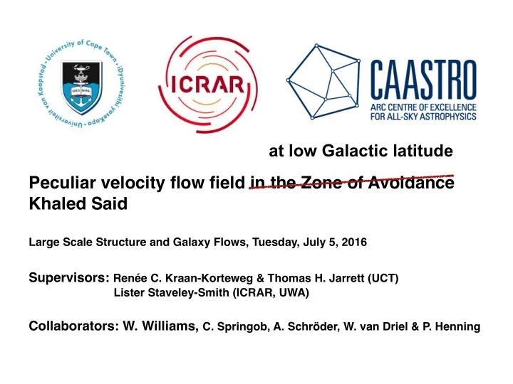peculiar velocity flow field in the zone of avoidance