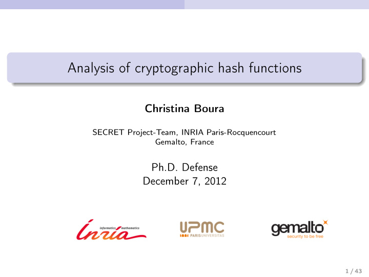 analysis of cryptographic hash functions