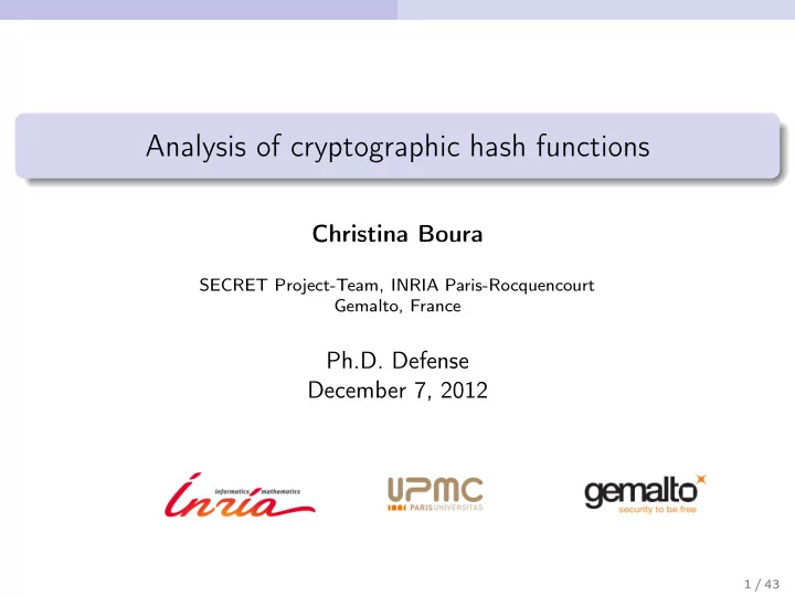 analysis of cryptographic hash functions