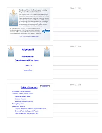 Algebra II  Polynomials:  Operations and Functions  2014-10-22  www.njctl.org  Slide 3 / 276  click