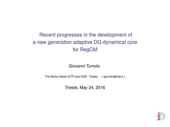 recent progresses in the development of a new generation