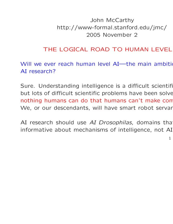 john mccarthy http formal stanford edu jmc 2005 november
