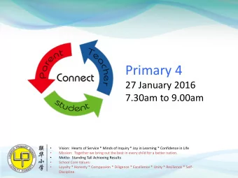Primary 4  27 January 2016  7.30am to 9.00am    Vision:  Hearts of Service * Minds of Inquiry *