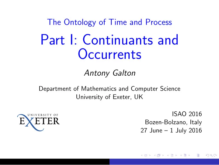 part i continuants and occurrents