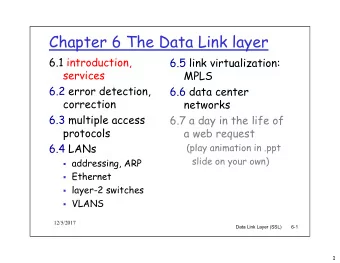 Chapter 6 The Data Link layer  6.1 introduction,  6.5 link virtualization:  services  MPLS  6.2